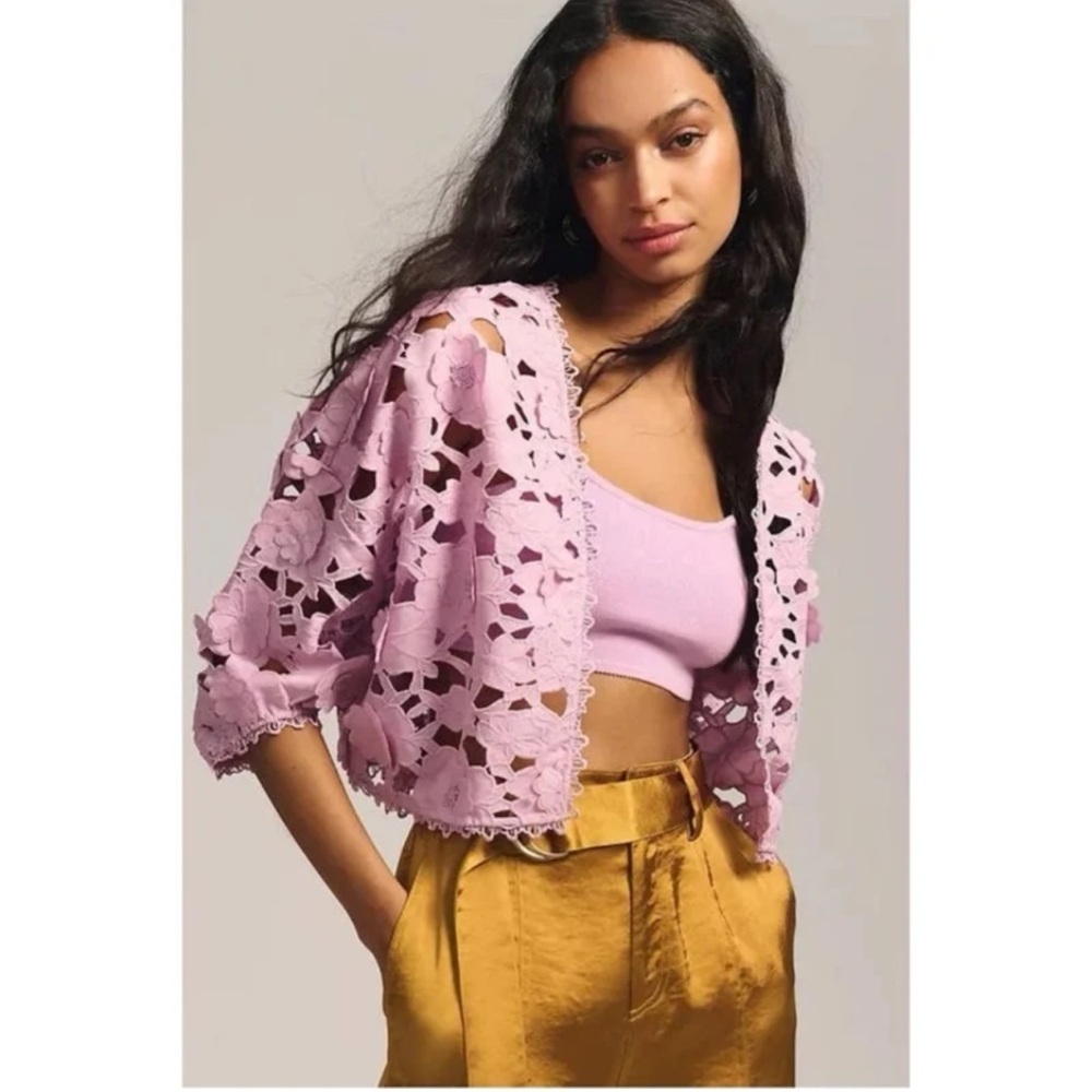 Anthropologie Lavender Crochet Openwork Cardigan